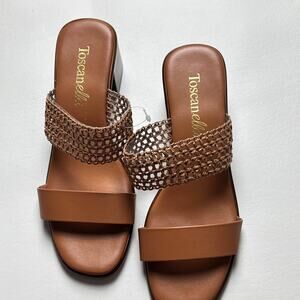 TOSCANELLA Women's Tan Made In Italy Gaucho Raffia Heeled Sandals  Sz 9.5